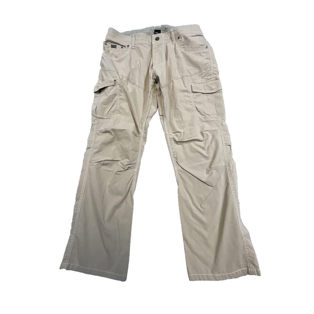 Kuhl Pants Mens 36x29 Beige Cargo Relaxed Fit Canvas Pockets Straight Leg